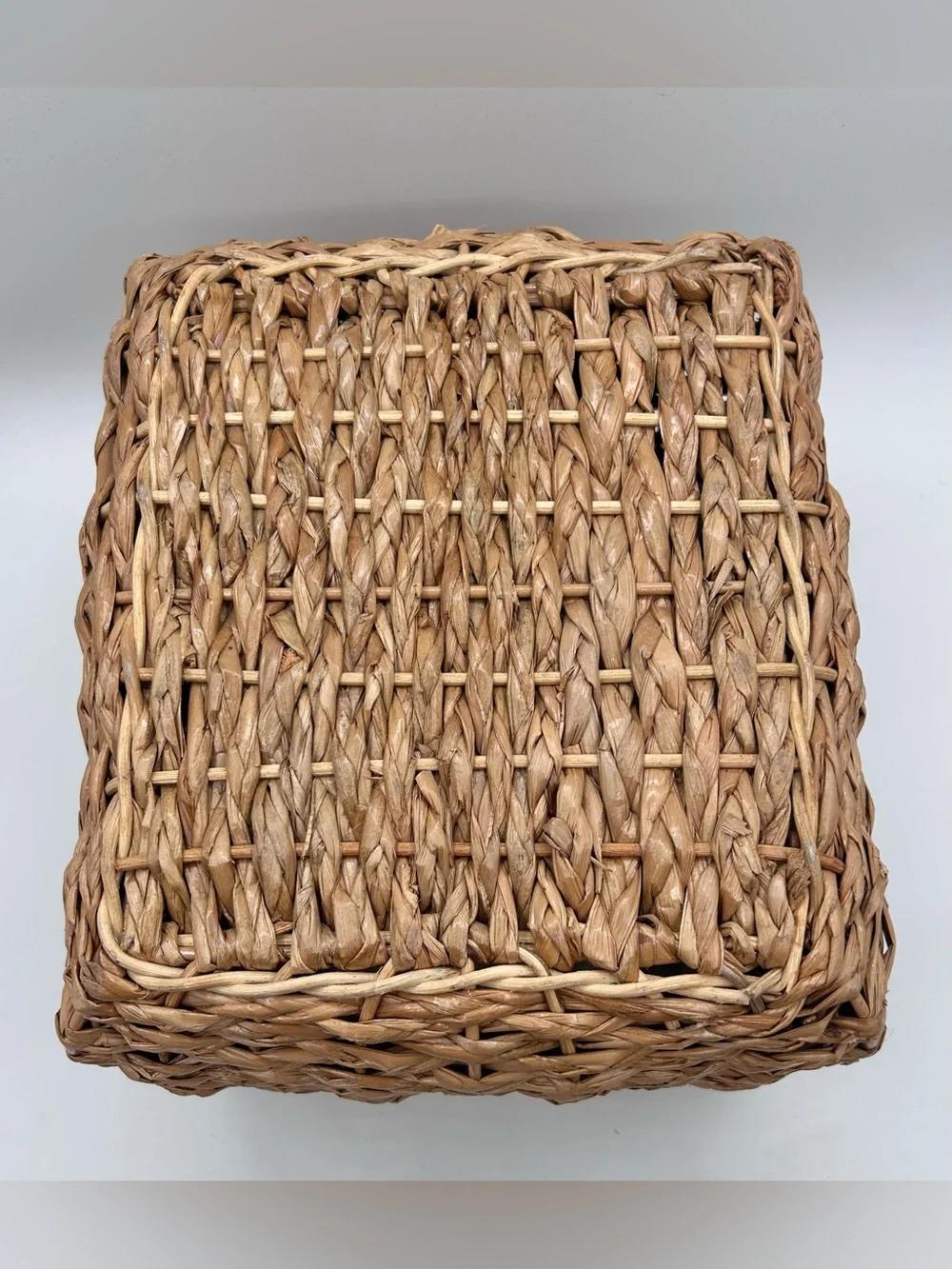 Woven Ratan Storage Basket Rectangular Farmhouse Handles Deep 11